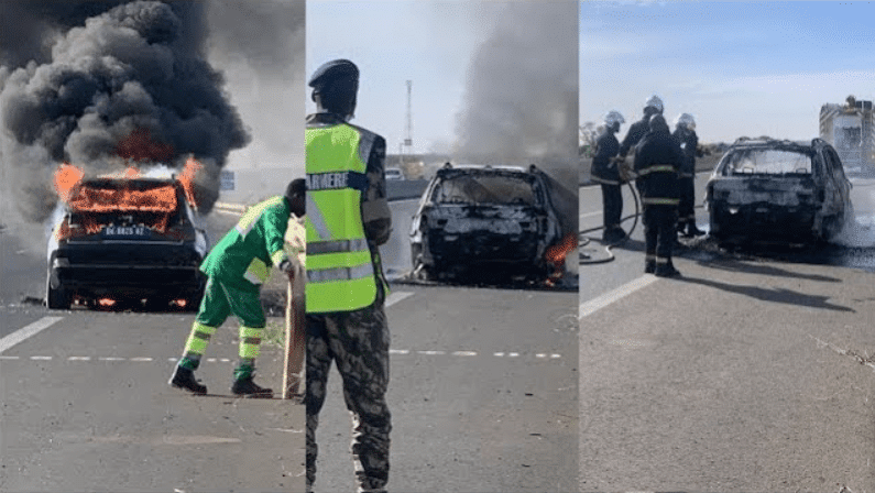 (Vidéo) Urgent-Autoroute à péage : Un véhicule particulier prend feu