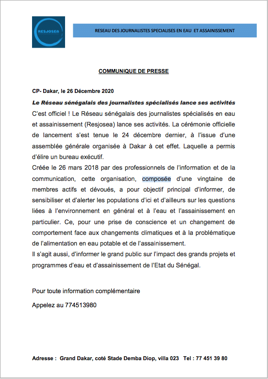 Environnement - Eau et assainissement: Le RESJOSEA voit le jour !