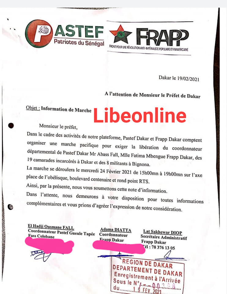 (Document) Dernière minute- Marche de Frapp et de Pastef : Le préfet donne le verdict