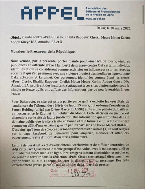Menaces contre les sites Leral et Dakaractu : plainte de l'APPEL devant le Procureur contre des influenceurs