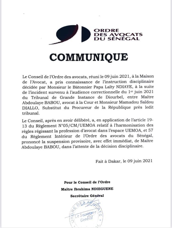 Dernière Minute - Ordre des avocats: Me Abdoulaye Babou suspendu !