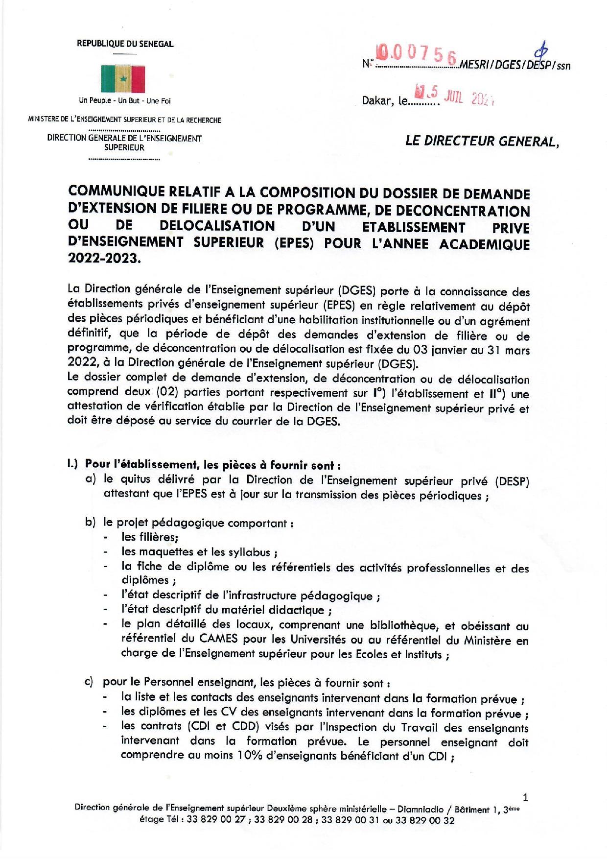 Demande de délocalisation, d’extension des EPS : la date limite de dépôt fixée au 31 mars 2022