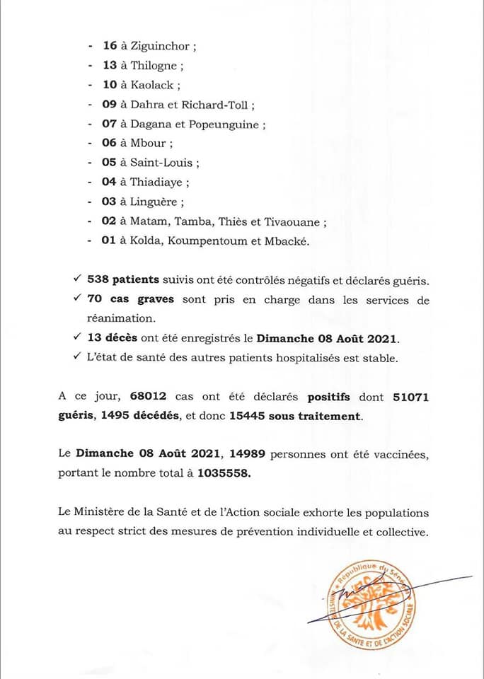 Covid-19 : 433 nouveaux cas positifs, 13 décès et 70 cas en réa...