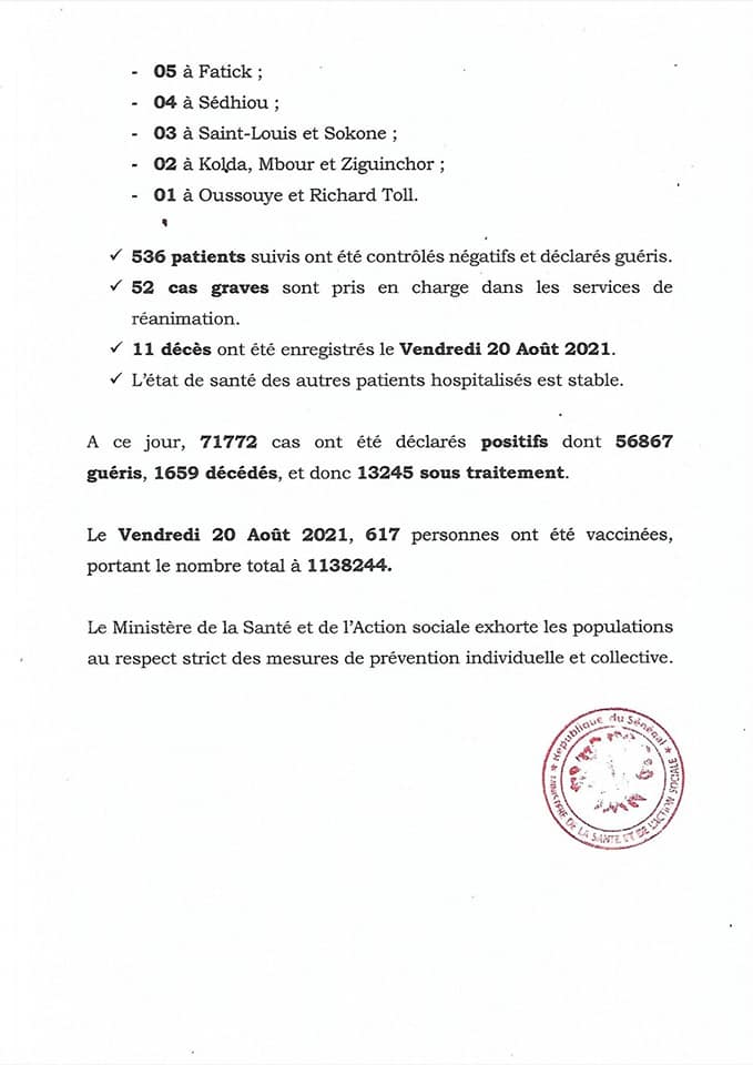 Covid-19 : Le Sénégal enregistre 11 décès et 144 nouveaux cas