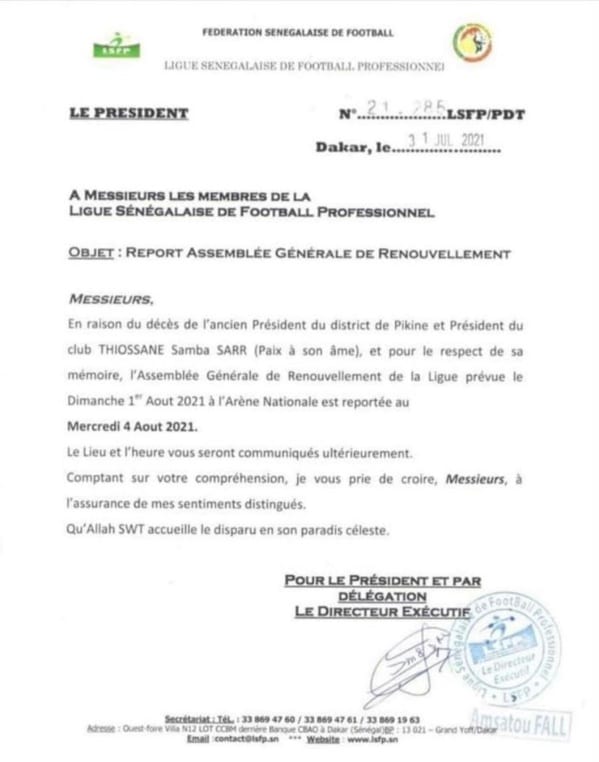 Décès de Samba Sarr : l’AG de la LSFP reportée !