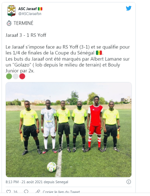 Huitième de finale Coupe du Sénégal: Jaraaf bat RS Yoff