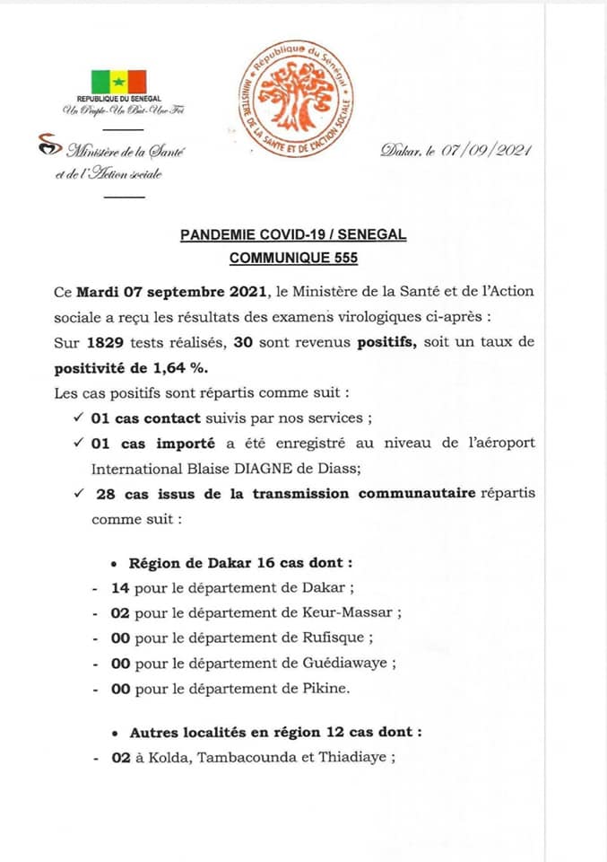 Covid-19 : Le Sénégal enregistre 3 décès et 30 nouveaux cas