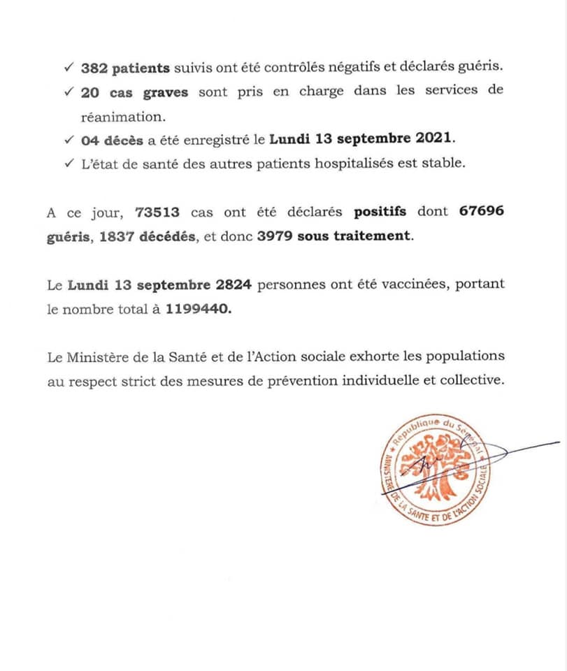 Covid-19 : Le Sénégal enregistre 4 décès et 13 nouveaux cas