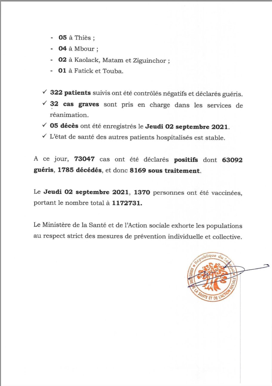 Covid-19 : 70 nouveaux cas et 05 décès ce vendredi