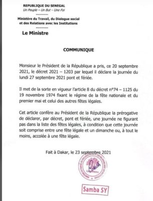 Le Magal célébré le dimanche 26 septembre : la journée du lundi déclarée "pont et férié"