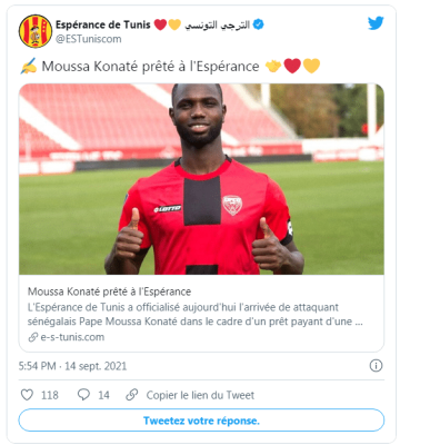 (Officiel) Moussa Konaté prêté à l'Espérance de Tunis