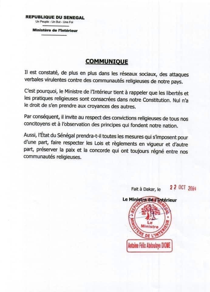 (Document) Attaque contre les familles religieuses : Antoine Diome hausse le ton