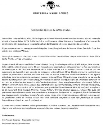 Youssou NDOUR signe avec Universal Music Groupe pour la sortie de son prochain album