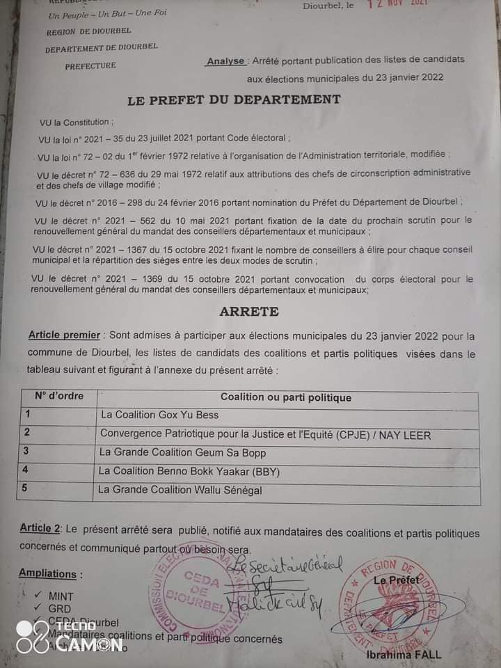 Diourbel : Les recours de YAW rejetés dans la commune et le département (Documents)