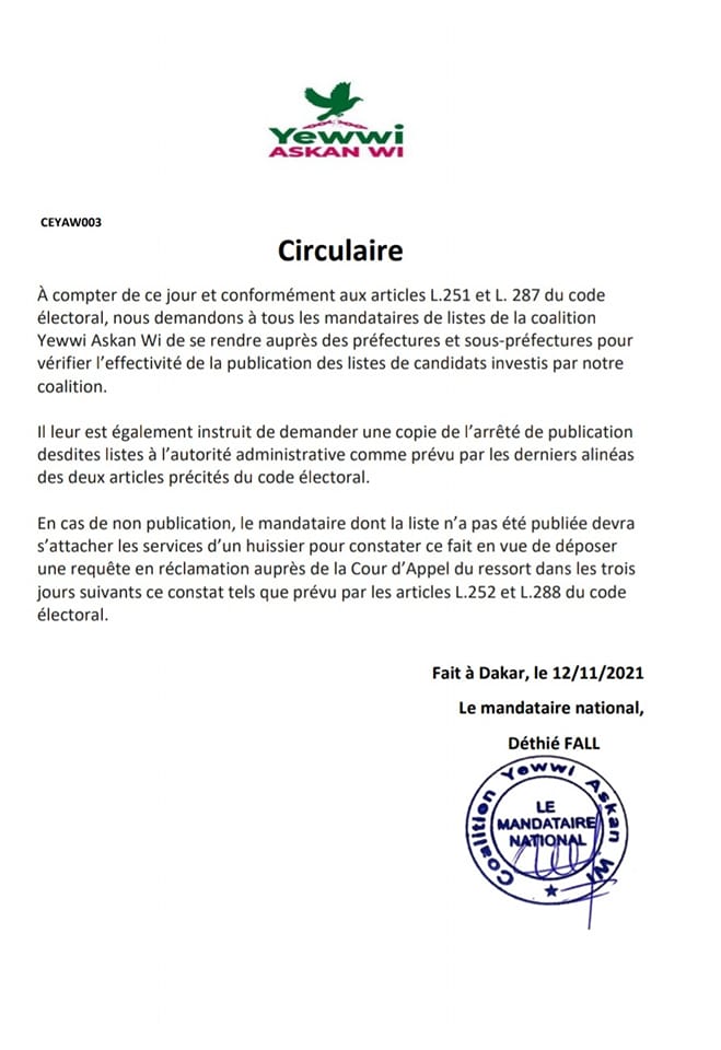 Vérification de listes : Yewwi Askan Wi annonce des descentes dans les préfectures et sous-préfectures
