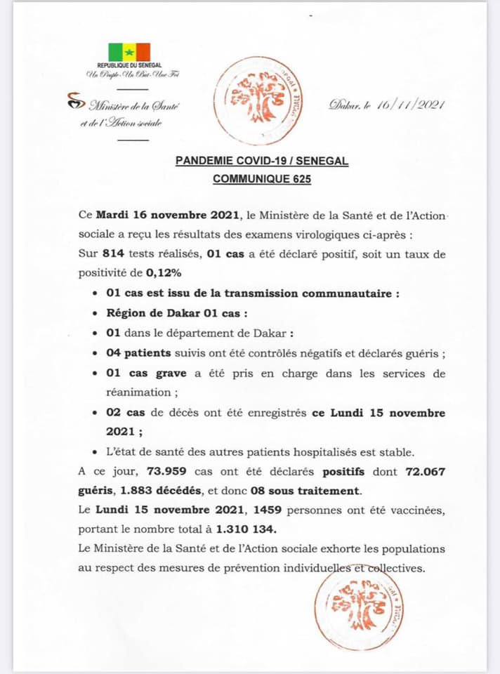 Covid-19 : 2 décès, 1 cas positif et 8 sous traitement, ce mardi