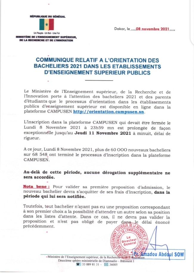 Orientation des bacheliers 2021 : L’inscription sur CAMPUSEN prolongée jusqu'au 11 novembre