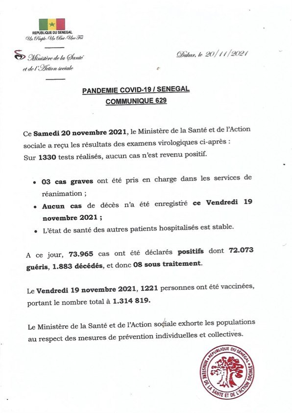 Covid-19 : Zéro cas enregistré, zéro décès et 8 sous traitement