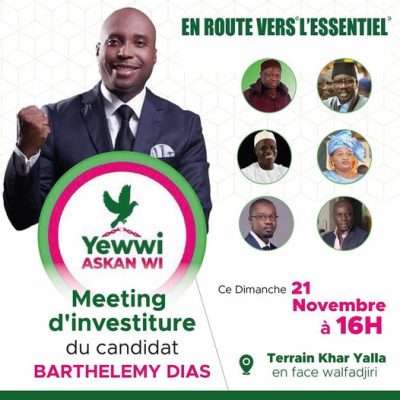 Meeting d’investiture de Barth’ : Khalifa Sall invite les militants de YAW à la mobilisation