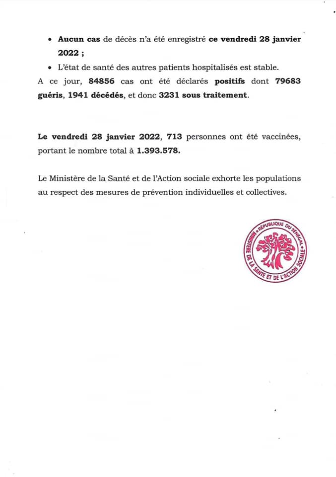 Covid-19 : Zéro décès, 70 nouveaux cas et 3231 sous traitement, ce samedi !