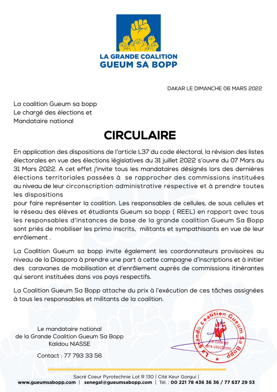 Geum Sa Bopp : Le mandataire national invite tous les mandataires désignés à se rapprocher des commissions instituées