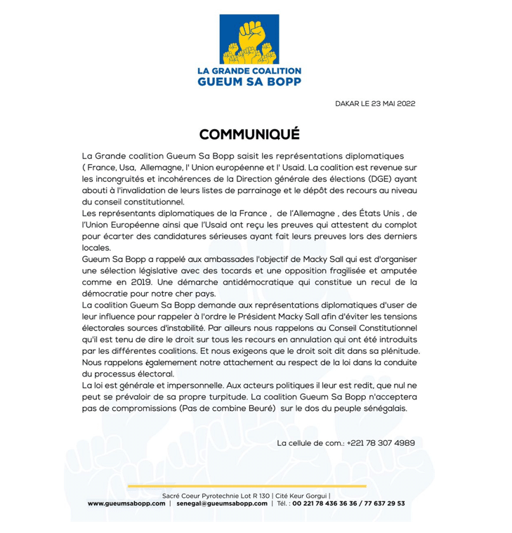 Invalidation de ses listes : Geum Sa Bopp procède à la saisine des représentations diplomatiques