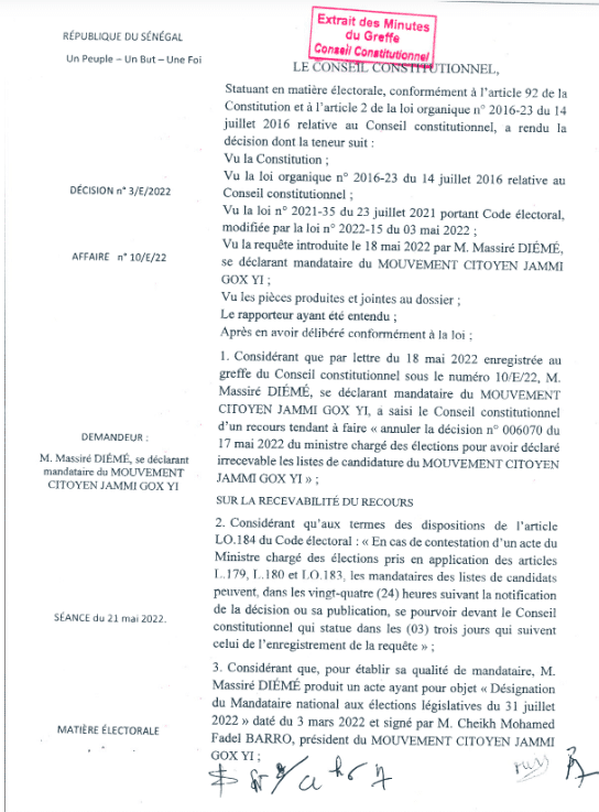 Législatives 2022 - Recours, rejets : Voici les huit (8) décisions rendues par le Conseil Constitutionnel (Documents)