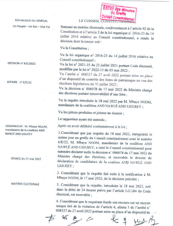 Législatives 2022 - Recours, rejets : Voici les huit (8) décisions rendues par le Conseil Constitutionnel (Documents)