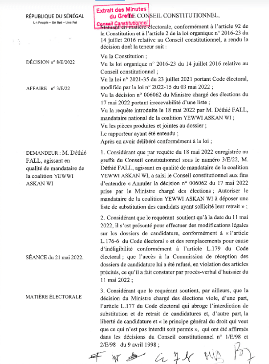 Législatives 2022 - Recours, rejets : Voici les huit (8) décisions rendues par le Conseil Constitutionnel (Documents)
