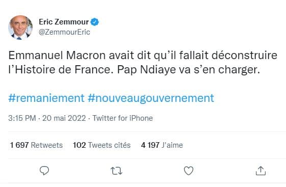 Voici les attaques racistes de Zemmour et Marine Le pen contre leur nouveau ministre de l'éducation de la France : Pap Ndiaye