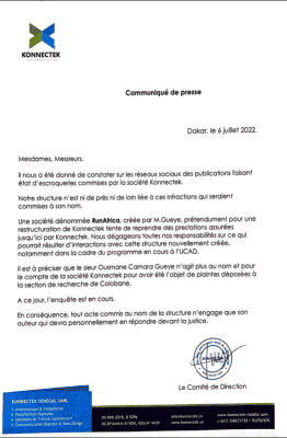 Accusée d'escroquerie : La société Konnectek dément formellement (Document)