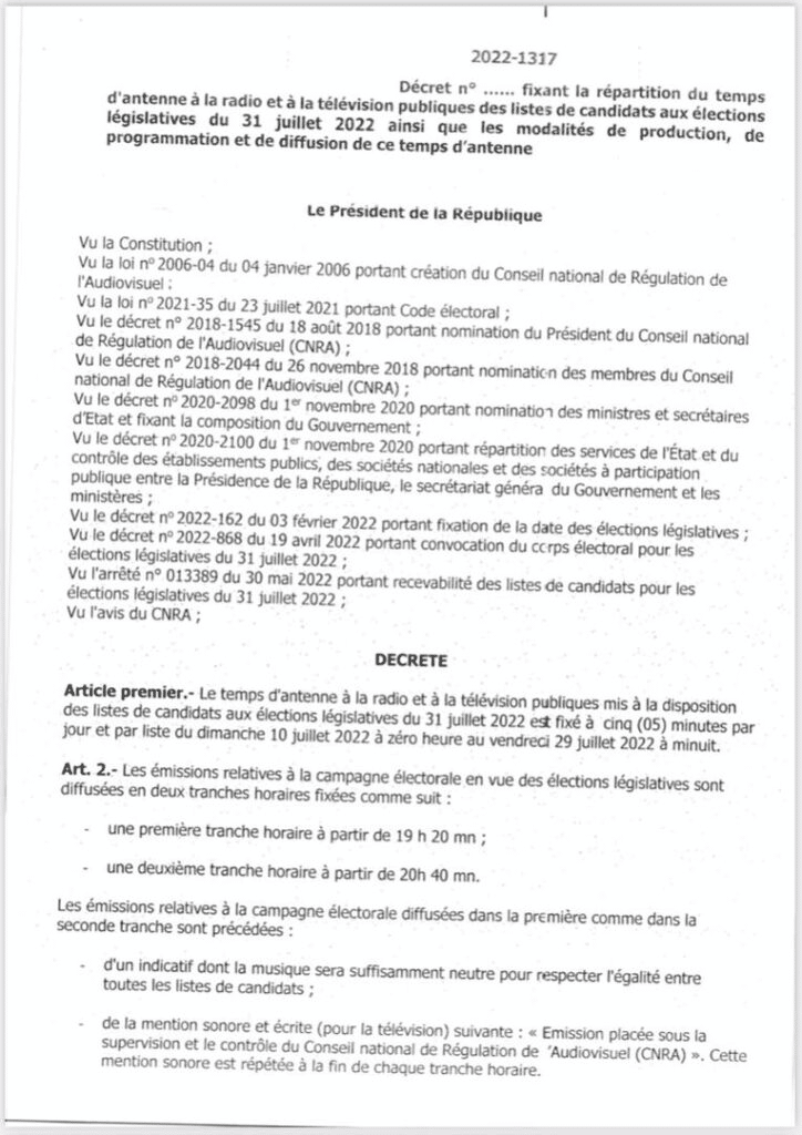 Législatives 2022 : Macky Sall a signé le décret fixant les temps d’antennes à la RTS