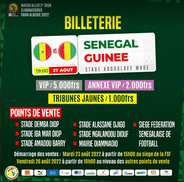 Eliminatoires CHAN : Billetterie du match Sénégal-Guinée