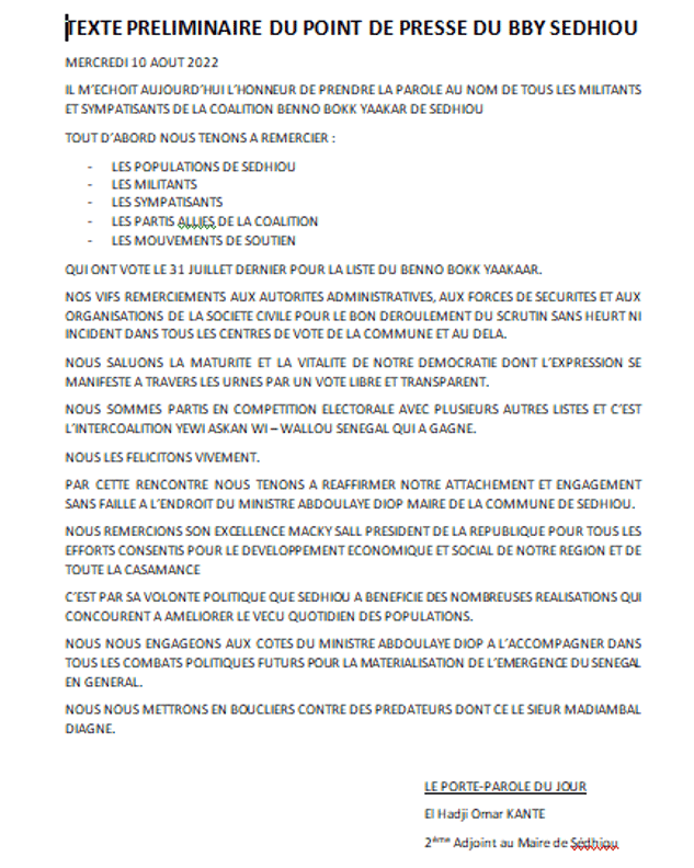 Législatives à Sédhiou : Les responsables apèristes félicitent le Chef de l’Etat et magnifient le bon déroulement du scrutin législatif