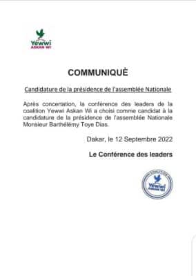 Barthélemy; le candidat de YAW