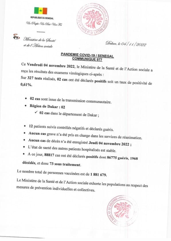 Covid-19 : 2 cas communautaires et 73 sous traitement