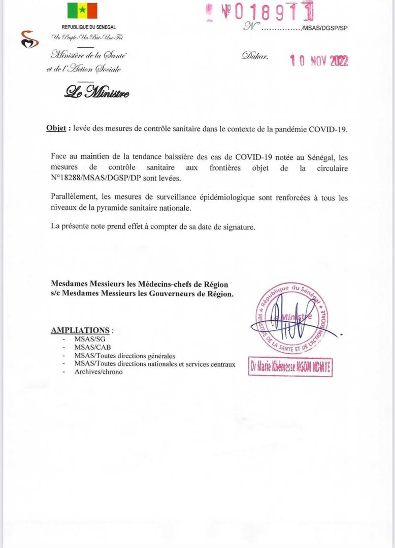 Covid-19 : Levée des mesures de contrôle sanitaire aux frontières