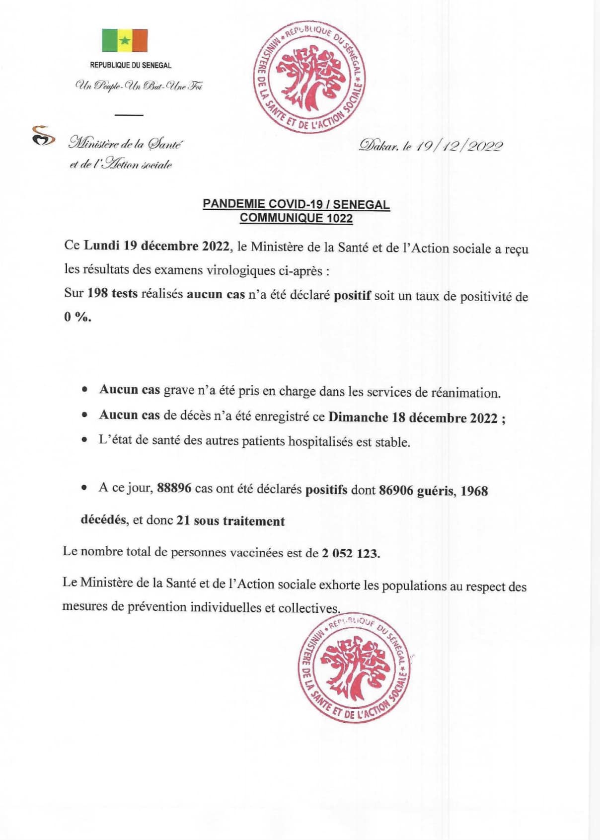 Covid-19 : Aucun cas positif et 21 sous traitement