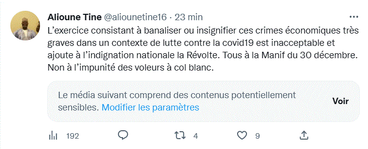 Manif du 30 décembre : Alioune Tine appelle à punir les voleurs à col blanc