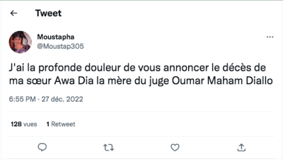 Urgent : Le doyen des juges Oumar Maham Diallo vient de perdre sa mère