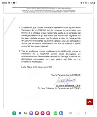 Violences à l’assemblée nationale : Le parlement de la CEDEAO réclame justice pour la député Amy Ndiaye