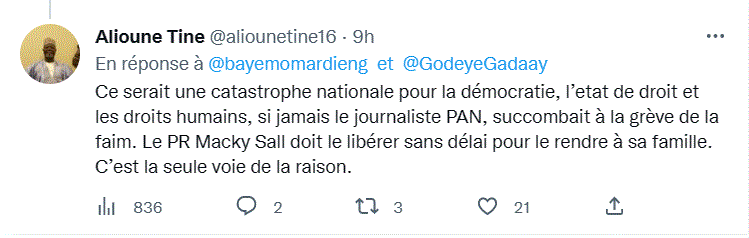 Alioune Tine : "Ce serait une catastrophe nationale si jamais PAN succombait à la grève de la faim"