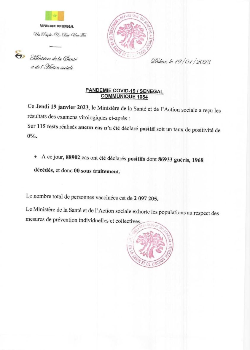 Covid-19 : Zéro cas sur l'étendue du territoire ces dernières 48 heures