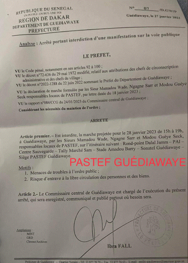 Guédiawaye : Le préfet s'oppose à la marche de Pastef pour la libération de Amy Dia !