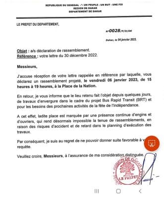 Dernière minute : Le rassemblement de Yewwi de ce vendredi, interdit par le Préfet de Dakar