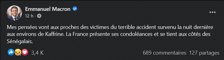 Accident à Kaffrine : La France présente ses condoléances...(Emmanuel Macron)