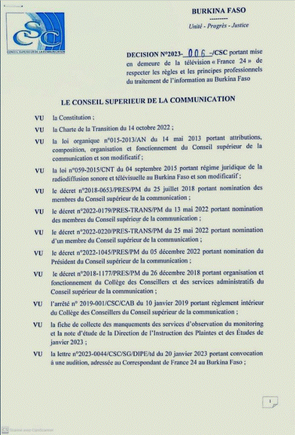 Burkina Faso : France 24 menacée de suspension de diffusion