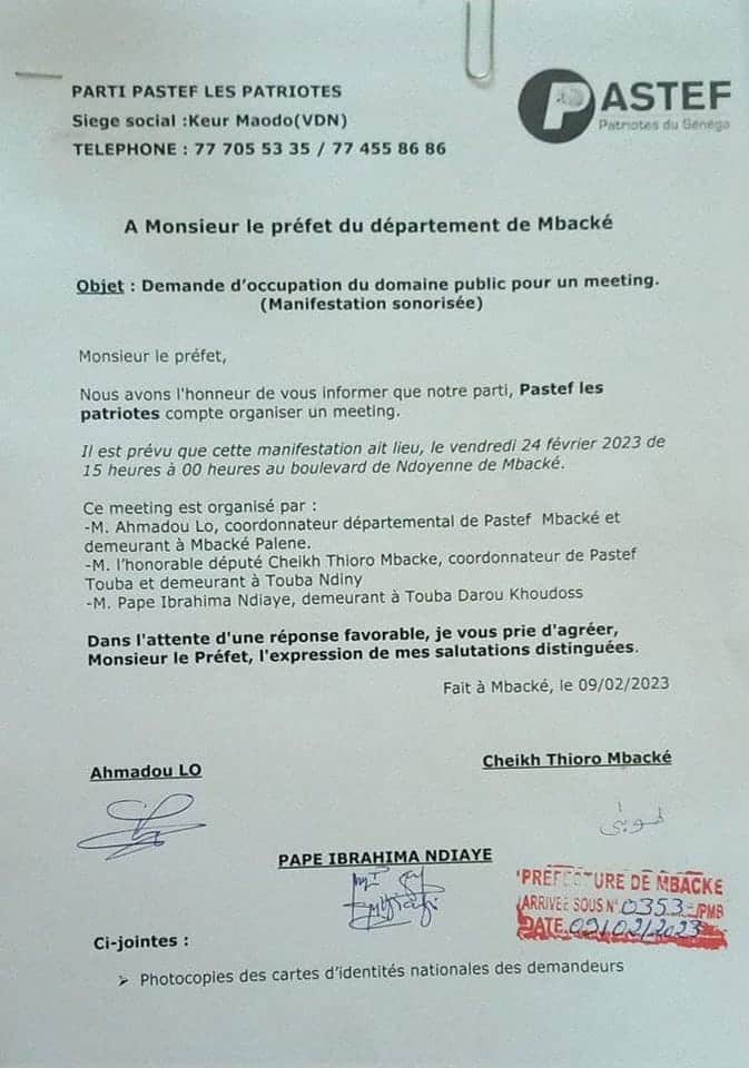 Meeting à Mbacké : Pastef corrige et adresse une nouvelle demande pour le 24 février