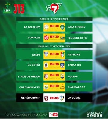 Football : Programme de la 13 éme journée du championnat Sénégal