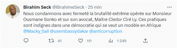Sonko cueilli de force : Birahim Seck condamne la brutalité extrême opérée sur le leader de Pastef